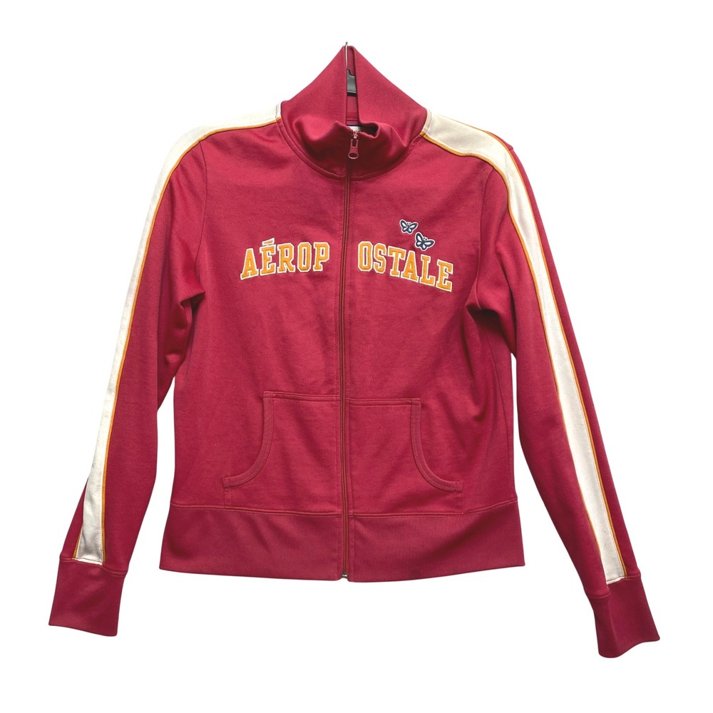 Aeropostale Track Jacket Womens Size L Red Varsity Butterfly Logo Y2K